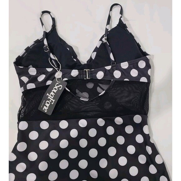 NWT SouqFone Crossover Bandeau Black White Polka Dot Mesh One Piece Size M 8-10 - Picture 4 of 7
